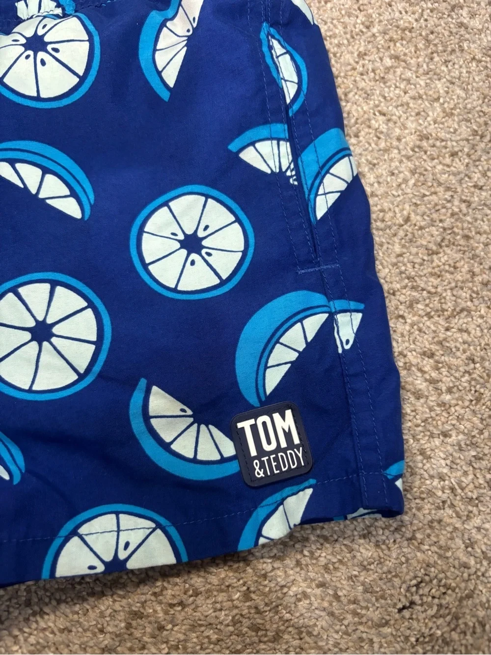Tom & Teddy Blue Swim Trunks with Citrus Pattern 3/4 Beachy Summer Toddler Boy